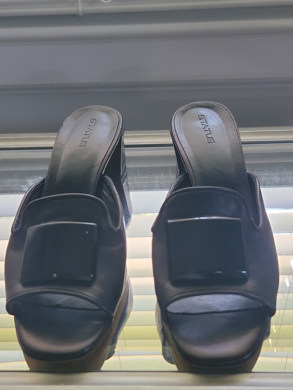 Vero Cuoio Black Leather Slide Mules with Square Buckle